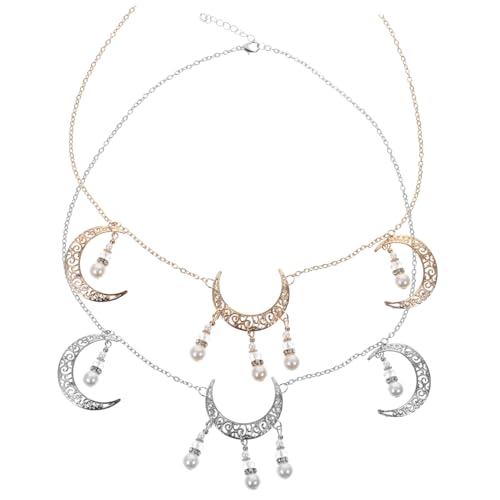 VALICLUD 2stücke Kopfkette Boho Stirnkette Mit Mondkristall Für Frauen Haarband Schmuck Mond Kopfschmuck Zubehör Für Hochzeit Festival von VALICLUD