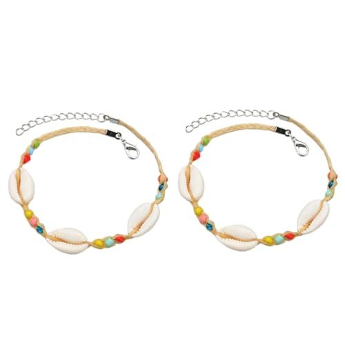 VALICLUD 2 Stück Boho Fußkettchen Damen Teiliges Bunte Muschel Knöchelketten Handgefertigte Geflochtene Armbänder Leicht und Modisch Geschenkidee für Frauen von VALICLUD