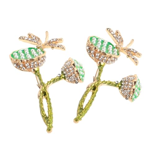 VALICLUD 2 Stück Chic Strass Broschen Damen Anstecknadeln mit Grünem Wasserstein Libelle und Lotus Elegante Zinklegierung Corsage für Business Anzug und Freizeitkleidung von VALICLUD