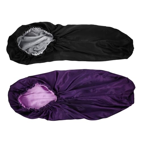 VALICLUD 2 Stück Damen Schlafhauben Langes Design Elastisch Komfortabel Haarschutz Satin Doppellagig Haarkappe für Nachtpflege und in Schwarz von VALICLUD