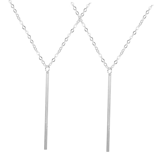 VALICLUD 2 Stück Einfache Pulloverkette Silber Minimalistisches Stab Anhänger Design Lange Halskette für Damen und Mädchen Vielseitiger Schmuck für Alltag Party und Reisen von VALICLUD