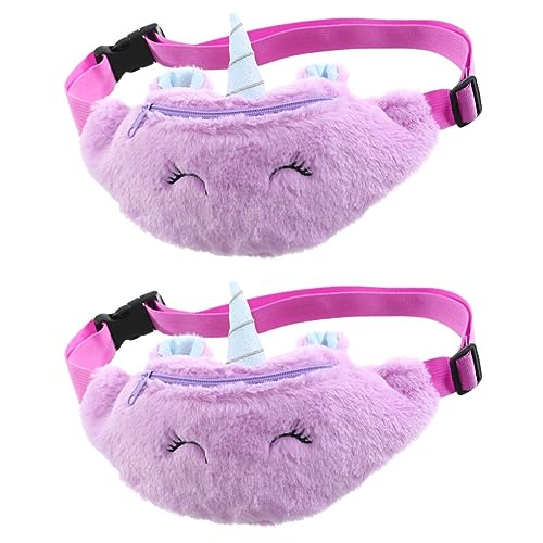 VALICLUD 2 STK Einhorn-gürteltasche Cartoon-Tasche Handy-umhängetaschen Riementasche Reisetaschen Für Kinder Ostergeschenke Für Kinder Bauchtasche Lauftasche Violett Plüsch Karikatur Reisen von VALICLUD