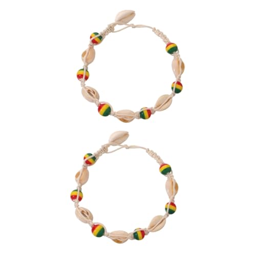 VALICLUD 2 Stück Farbenfrohe Perlenschale Fußkettchen Hülse Armbänder Strand Kette Muschelarmband Schmuck Knöchel Gestrickte Fußkettchen Colorful Hölzern von VALICLUD