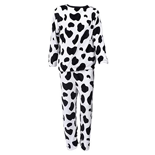 VALICLUD 2 Stück Frauen Kuh Pyjama Set Zweiteilige Plüsch Nachtwäsche Fuzzy Kuh Kostüm Tiermuster Langarm Nachtwäsche für Den Winter Neujahr von VALICLUD
