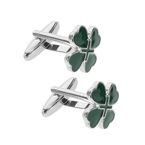 VALICLUD 2 Stück Grüne Manschettenknöpfe mit Irischem Herz vierblattkleeblatt Langlebige Legierung Eleganter Emaille look Komfortabel für Herren Modische Cuff Fasteners für St Patrick S von VALICLUD
