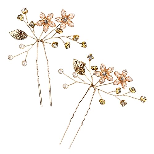 VALICLUD 2 Stück Haarnadeln Goldfarbene Haarforken Blumendekor Haarnadeln für Damen Braut Hochzeit Haarschmuck Stabile U Förmige für Festliche Frisuren von VALICLUD