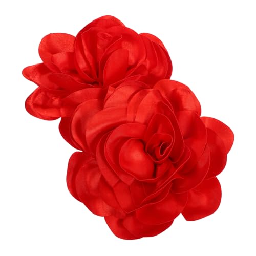 VALICLUD 2 Stück Handgefertigte Große Blumenbrosche Rote Stoffrose Vielseitiges Modeaccessoire für Damen Stabile Anstecknadel für Hochzeit Party Mantel Schal und Tasche von VALICLUD