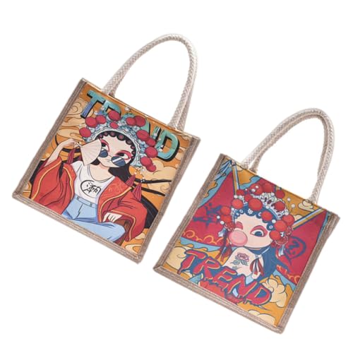 VALICLUD 2 Stück Handtasche im chinesischen Stil die Einkaufstasche Taschen Beige groß Damen Tragetasche Frauen Tasche Handtasche aus Segeltuch Leinentasche von VALICLUD
