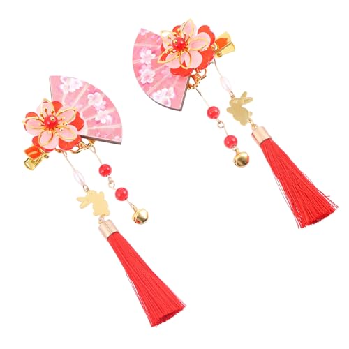 VALICLUD 2 Stück Japanische Haarklammer mit Blumenperlen Quasten und Glocken Fächerform Damen Haarclip für Traditionelle Kimonos Festliche Anlässe Hochzeit und Party Eleganter Haarschmuck von VALICLUD