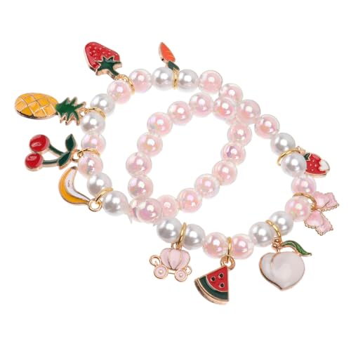 VALICLUD Kinder Perlenarmband 2 Stück Imitationsperlen Cartoon Design Mädchen Armband Handgelenkkette Schmuck für Kindergeburtstag Kostüm Alltagsoutfit Babyspielzeug von VALICLUD