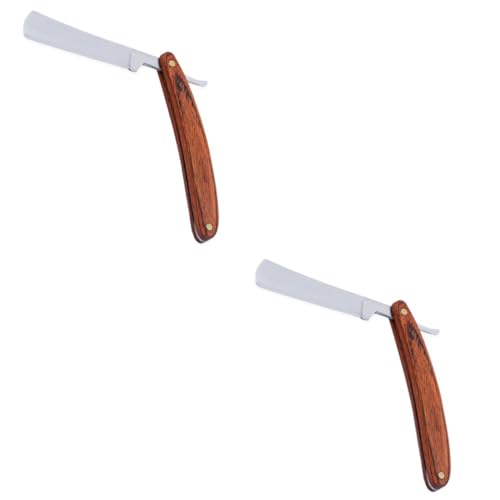 VALICLUD 2 Stück Klassisches Stahl Rasiermesser mit Holzgriff Professionelles Gerade Rasiermesser für Friseursalons und Heimgebrauch Tragbares und Faltbares Design Sicher und Bequem von VALICLUD