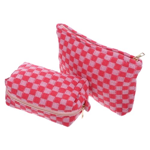 VALICLUD 2 Stück Kosmetiktasche Aufbewahrungstasche Überprüfen Reise-Make-up-Koffer Mädchen Sehen Kariert Große Kosmetiktasche Reisen Gesteppt Reise-Kosmetiktasche Rosig Polyester von VALICLUD