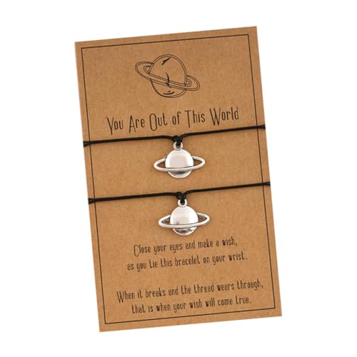 VALICLUD Kreatives Paar Armband Satz Aus Wachs Und Gewebtem Material Verstellbare Planet Handgelenkkette Stilvolle Handgelenk Dekoration Valentinstag Für Paare Handgefertigtes von VALICLUD