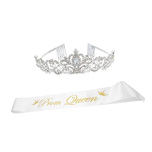 VALICLUD 2 Stück Kristallbesetztes Prom Queen Diadem und Schärpe Set Funkelnde Haarschmuck Stirnband für Hochzeit Abschlussball Party Festliche Anlässe Damen und Mädchen von VALICLUD