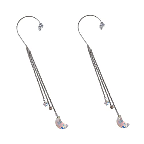 VALICLUD 2 Stück Lange Quasten Ohrklemmen Mondstern Ohrringe Damen Ohrschmuck Modisch und Langlebig für Alltag Party Hochzeit Weihnachten Veredeln Look Ohrlöcher von VALICLUD