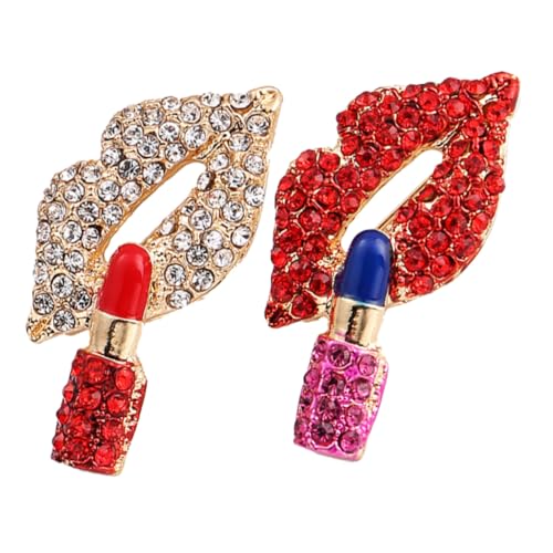 VALICLUD 2 Stück Lipstick und Lippen Broschen Rote Strass Anstecknadeln für Anzug Hut und Schal Modische Damen Kleidung Schmuck Langlebige Lapel Pins mit Dekorativem Design von VALICLUD