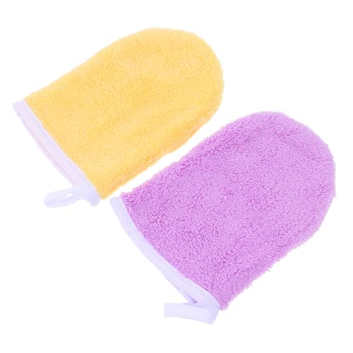 VALICLUD 2 Stück Makeup Entferner Handschuhe aus Weicher Mikrofaser Sanftes Wiederverwendbares Abschminkpad für Schonende Gesichtsreinigung Hautfreundlich mit Praktischem Aufhängeband Gelb von VALICLUD