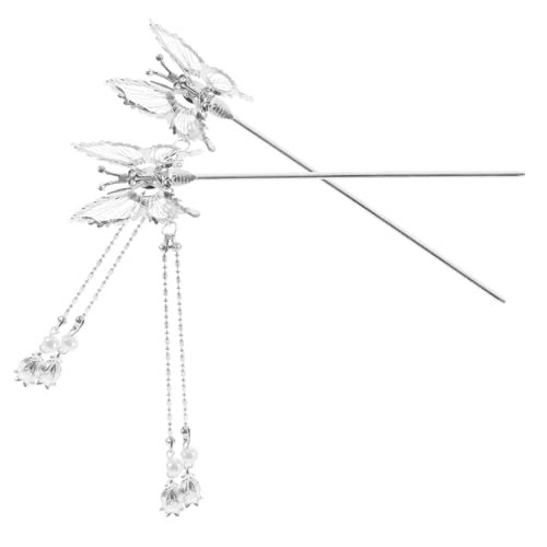 VALICLUD 2 Stück Metallic Schmetterling Haarschmuck Damen Vintage Haarstäbchen Haarstab für Dutt Hochzeitsfest Alltag Elegant Halterung für Lange Haare von VALICLUD