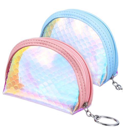 VALICLUD 2stücke Mini Glitter Geldbörse Für Damen Irideszente Meerjungfrau Handtasche Reißverschluss Münzbeutel Süße Geschenkidee Für Partys Und Anlässe von VALICLUD