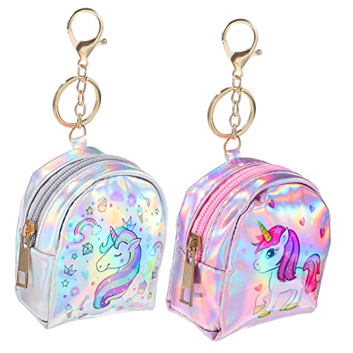 VALICLUD 2 Stück Mini Einhorn Münzgeldbörse PU mit Reißverschluss und Schlüsselanhänger Kleine Weiche Geldbeutel für Damen Portemonnaie für Münzen Karten und Kleine Gegenstände von VALICLUD