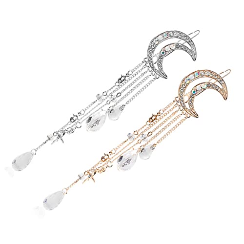 VALICLUD 2 Stück Mond Tassel Haarspangen mit Strass Vintage Haarschmuck für Damen Geeignet für Hochzeiten und Besondere Anlässe Gold und Silber von VALICLUD