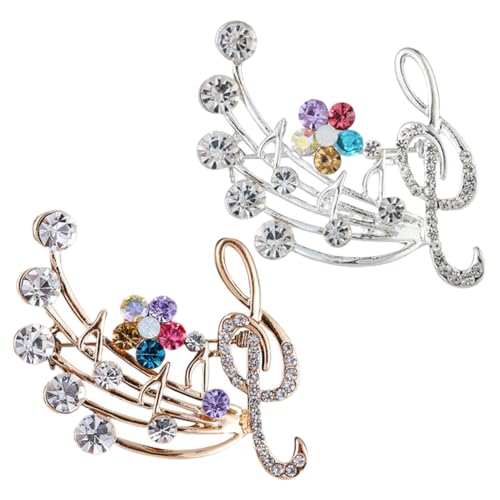 VALICLUD 2 Stück Musiknoten Brosche Champagnergold Weißk Gold Strass Anstecknadeln Elegant Modisch Leicht Damen Schmuck für Abendkleid Sicherheitsnadeln Kleidung Accessoires von VALICLUD