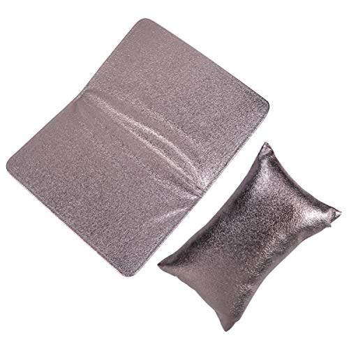 VALICLUD 2 Stück PU Leder Handauflage Kissen Faltbare Armauflage für Maniküre Rutschfestes Handmatte Zubehör für Nagelsalon und Zuhause Silber von VALICLUD