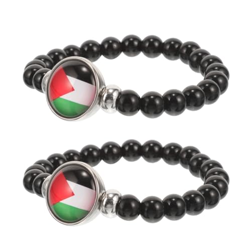 VALICLUD 2 Stück Palästina Flagge Armband Perlenarmband Schwarz Unisex Leichtes Schmuckaccessoire Modisches Vielseitiges Tragbares Armband für Alltag und Besondere Anlässe von VALICLUD