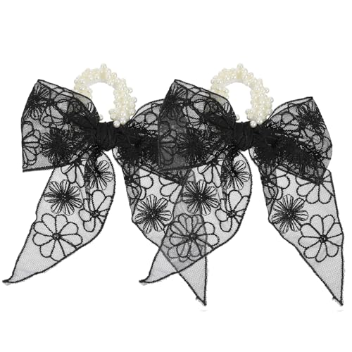 VALICLUD 2 Stück Perlen Haargummis mit Elegantem Schleifen Design Elastische Haarties aus Spitze für Damen für Partys Büro Schule und Alltag von VALICLUD