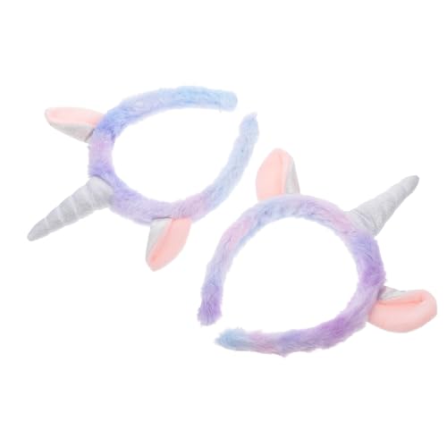 VALICLUD 2 Stück Plüsch Einhorn Haarband Breites Weiches Stirnband zum Waschen und Party Süßes Haarschmuck Accessoire für Mädchen und Damen Dekoratives Make Up Haarband Geschenkidee von VALICLUD