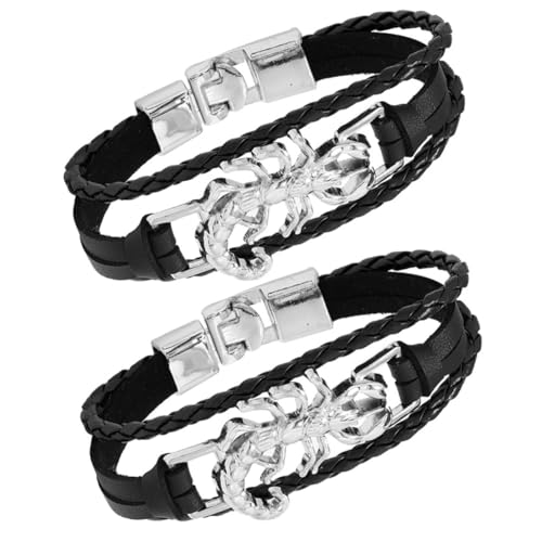 VALICLUD 2 Stück Punk Armband für Herren Schlichtes Sternzeichen Design Gothic PU Armband Robustes Metall Verstellbar für Alltag Party Halloween und Rockstil Fans von VALICLUD
