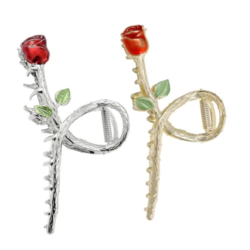 VALICLUD 2 Stück Retro Metall Haarspange Rutschfeste Rote Rosen Haarklammern für Dünnes und Dickes Haar Damen Haarschmuck Elegant und Vielseitig für Alltag und Besondere Anlässe von VALICLUD