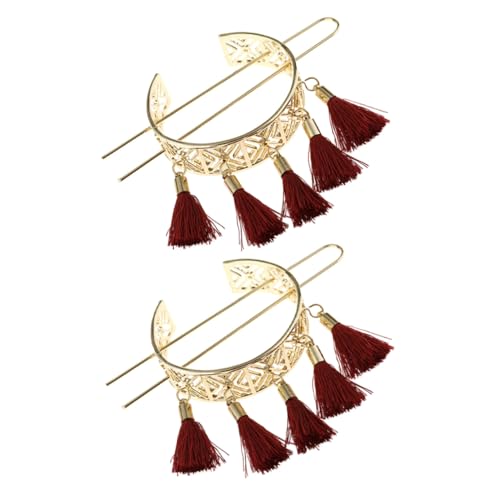 VALICLUD 2 Stück Retro Quaste Haarnadel Mädchen Haarschmuck Fancy Bobby Buns Vintage Haargabel Haarspangenform Haarnadel Haargabeln Antike Quasten Mädchen Haarschmuck Zinklegierung Rot von VALICLUD