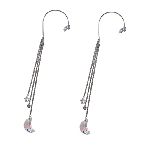 VALICLUD 2 Stück Rhinestone Ear mit Langen Quasten Clip Ohrringe Mond und Stern Design Damen Ohrmanschette Ohrloch Teiliges Eleganter Schmuck von VALICLUD