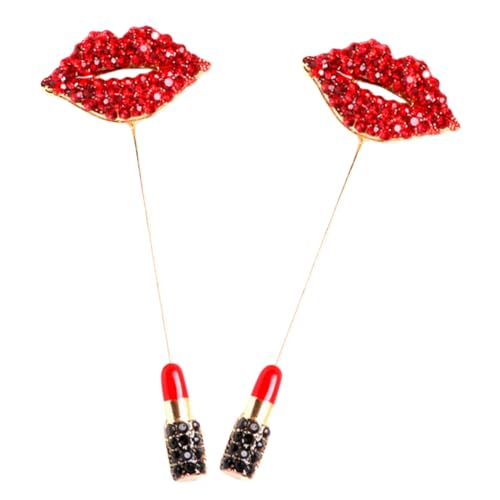 VALICLUD 2 Stück Rote Lippen Brosche mit Strass Verzierung Damen Anstecknadeln Langlebig Farbecht Modisches Accessoire für Kleidung Schals Pullover und Taschen von VALICLUD