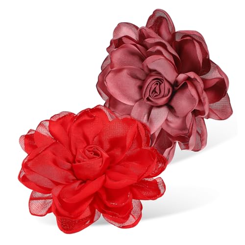 VALICLUD 2 Stück Satin Rosenbrosche Stoffblumen Anstecknadeln für Kleider Damen Hochzeitsdeko Party Geburtstagsfeier Zarte Blüten in Rot von VALICLUD