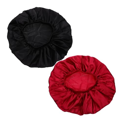 VALICLUD 2 Stück Satin Schlafhauben Elastische Krempe Weiche Haarkappen für Frauen Chemotherapie Geeignet Hautschonend Haarschutz Nacht Farben Schwarz und Weinrot von VALICLUD