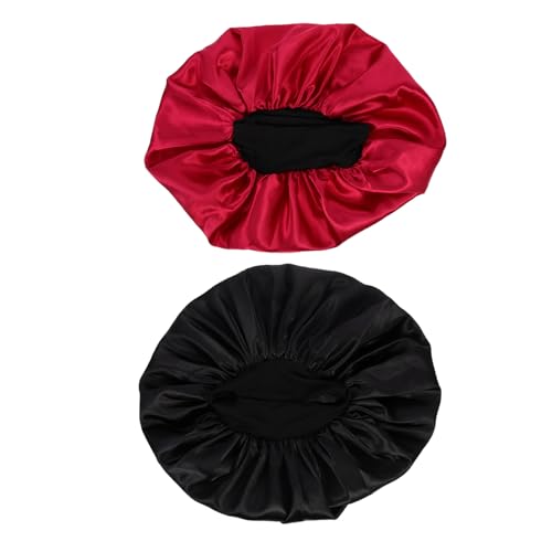 VALICLUD 2 Stück Satin Schlafmütze Damen Elastische Weite Krempe Bequeme Haarkappe für Schlaf Pflege Make Up als für Frauen Mütter und Freundinnen von VALICLUD