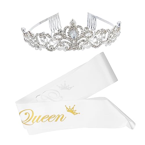VALICLUD 2stücke Teiliges Prom Queen Krone Und Schärpe Set Aus Strapazierfähigem Stoff Und Legierung Für Hochzeiten Abschlussbälle Und Besondere Anlässe Funkelndes Diadem Mit Strass von VALICLUD