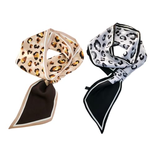 VALICLUD 2 Stück Simulierte Seiden Haarschals mit Leopardenmuster Dekoratives Ponytail Tuch für Damen Vielseitig als Haarband Halstuch und Taschenaccessoire Gelb von VALICLUD