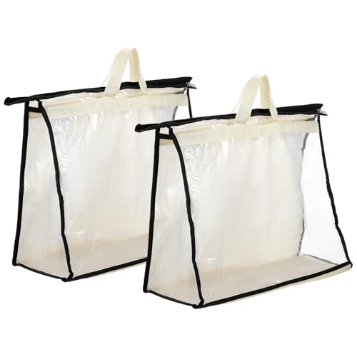 VALICLUD 2 Stück Staubschutzbeutel für Handtaschen XL Transparente Aufbewahrungstaschen mit Schwarzem Saum und Beigem Tragegriff Handtaschen Organizer zur Staubdichten Eleganten Lagerung von VALICLUD