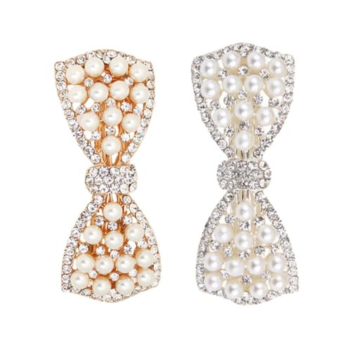 VALICLUD 2 Stück Strass Perlen Haarschmuck Haarnadeln Schleifen Haarspangen für Mädchen Silber Gold Haarschmuck Hochzeit Party Frisuren Zubehör von VALICLUD