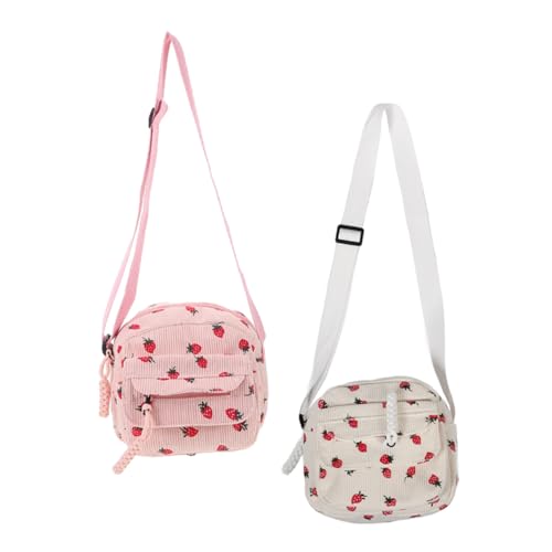 VALICLUD 2 Stück Strawberry Corduroy Crossbody Bag Retro Handtaschen für Damen Verstellbarer Schultergurt Leichte Telefon-tasche mit Verspieltem Erdbeer-motiv für Sommer und Alltag von VALICLUD