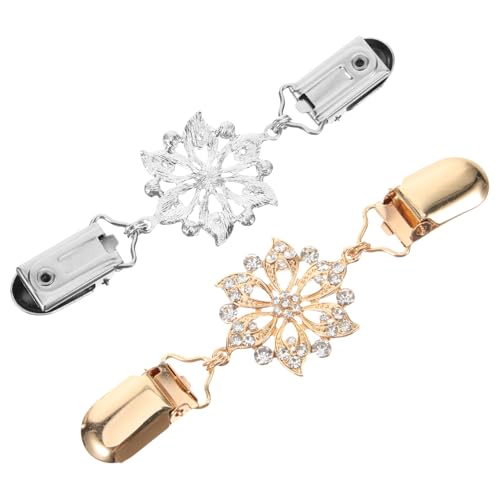 VALICLUD 2 Stück Strickjacken Clip Teilig Hollowed Flower Broschen mit Funkelnden Strasssteinen Vielseitige Anstecknadel für Damenpullover und Kleidungsdekoration Gold und Silberfarben von VALICLUD