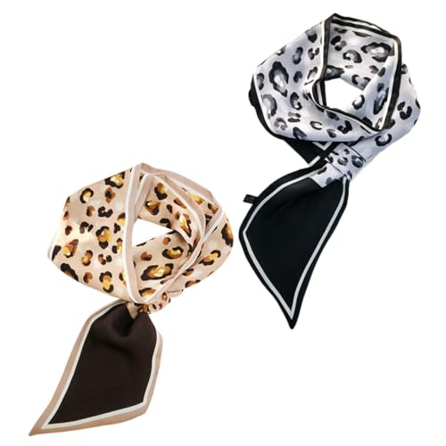 VALICLUD 2 Stück Teiliges Damen Seidenschal Weiches Atmungsaktives Ponytail Haarband und Dekorativer Halstuch Schal Langes Leichtes Tuch mit Leopardenmuster Gelb Vielseitig für Haare Hals von VALICLUD