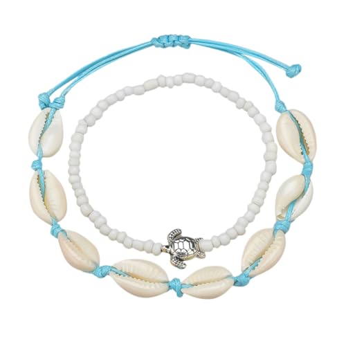 VALICLUD 2 Stück Teiliges Fußkettchen mit Muschelperlen Verstellbarem Vintage Knöchelschmuck Kreative Strand Fußkette für Damen Weiße Fußketten als Stilvolle Knöchel Dekoration von VALICLUD
