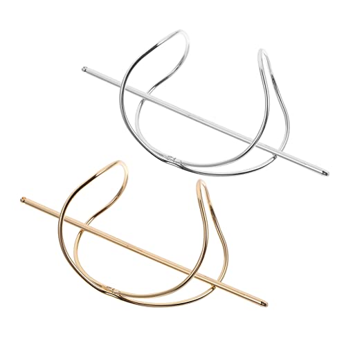VALICLUD 2 Stück Teiliges Haarschmuck Metall Haarspangen Dutt Halter Stab Gold und Silber Haarnadeln für Damen Einfaches Design Rutschfest Geeignet für Lockiges Welliges und Glattes Haar von VALICLUD