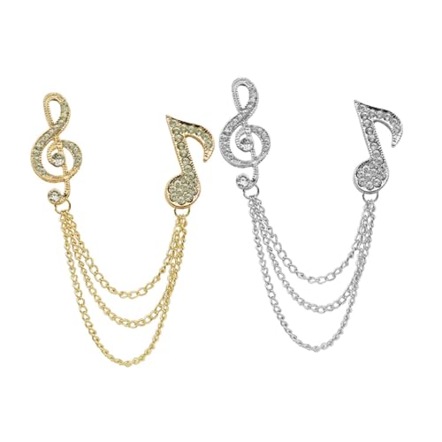 VALICLUD 2 Stück Teiliges Herren Broschen mit Musiknoten Design Anstecknadeln in Gold und Silber Kreative Strassbroschen für Hemdkragen und Jackett Modische Kleidung Accessoires von VALICLUD