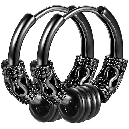 VALICLUD 2 Stück Teiliges Herren Ohrringe Minimalistische Runde Creolen mit Drachen Totem Punk Ohrringe Robust und Leicht für Alltag Partys und Besondere Anlässe von VALICLUD