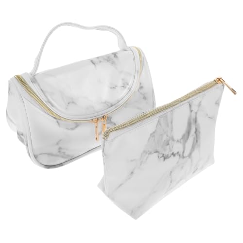 VALICLUD 2 Stück Teiliges Kosmetiktaschen mit Marmor Muster Wasserdichtes PU Material Große Kapazität Multifunktionale Schminktaschen für Reise Aufbewahrung von Make Up und Schreibwaren von VALICLUD